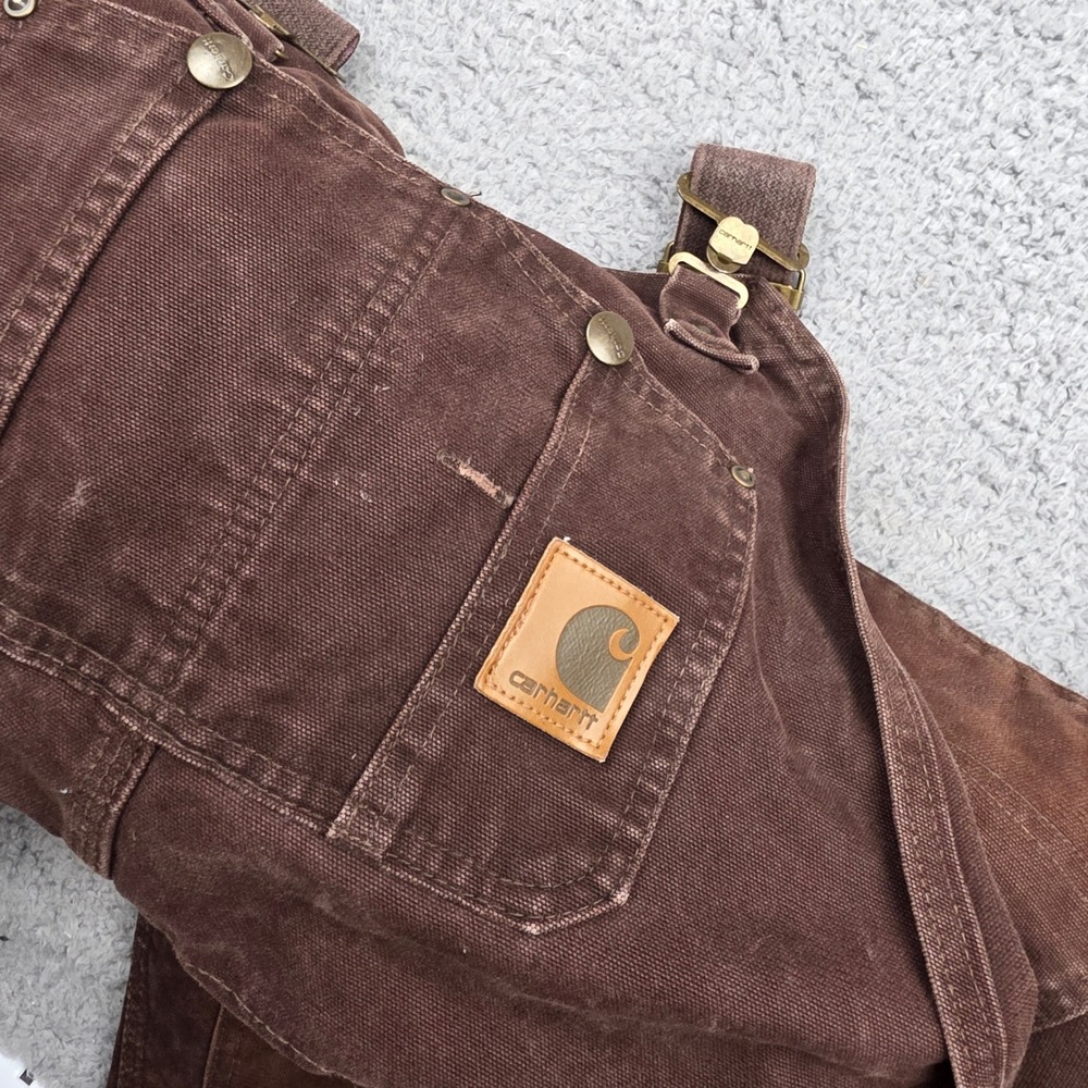 Carhartt Brown Insulated Duck Canvas Bib Overalls Quilted Zip Leg 46x30‎ R27 DKB - Picture 9 of 12